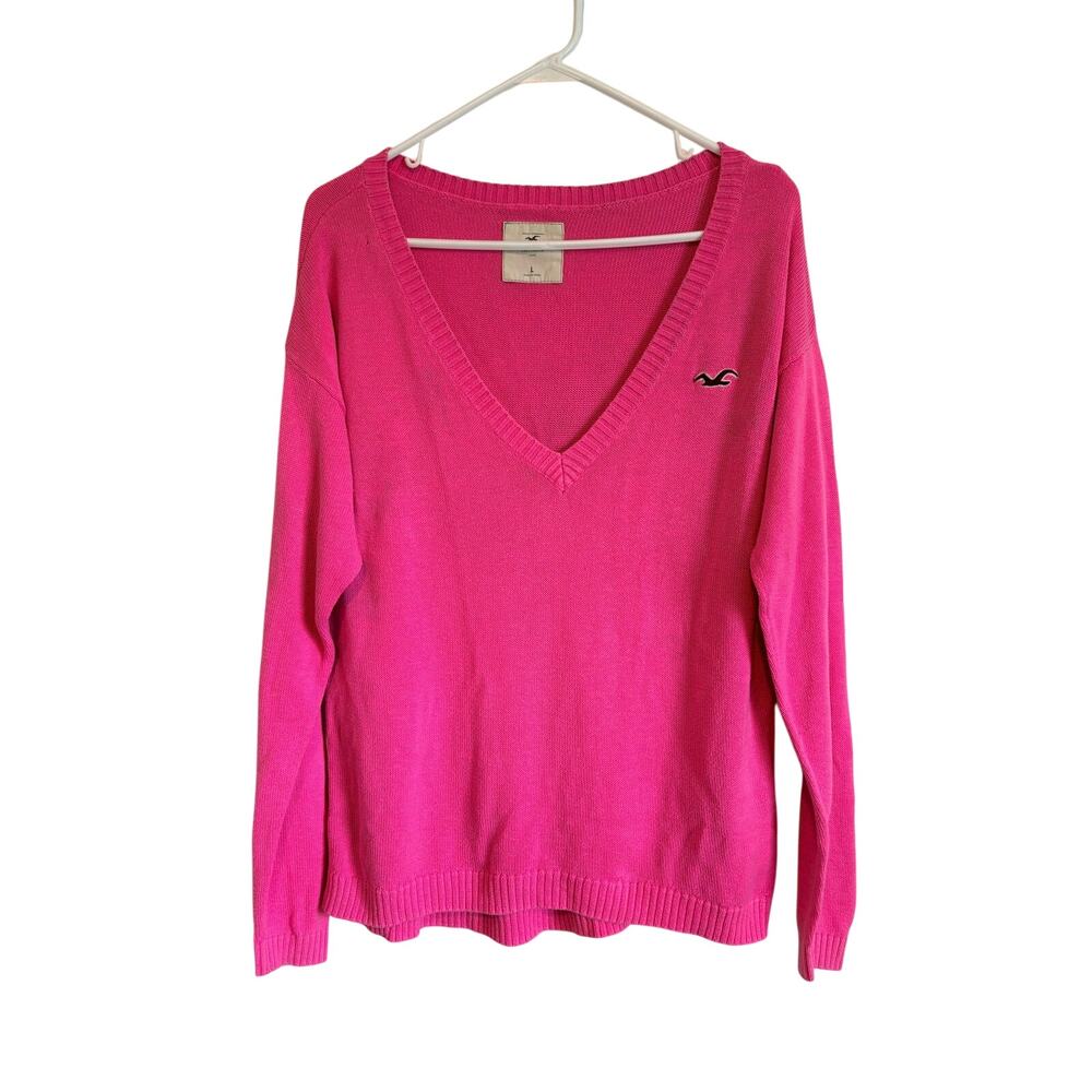 Hollister Vintage Pink V-Neck Pullover Sweater Large McBling Prep Surfer Chick